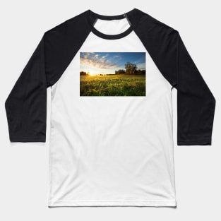 Tranquil grassland and trees at sunrise Baseball T-Shirt